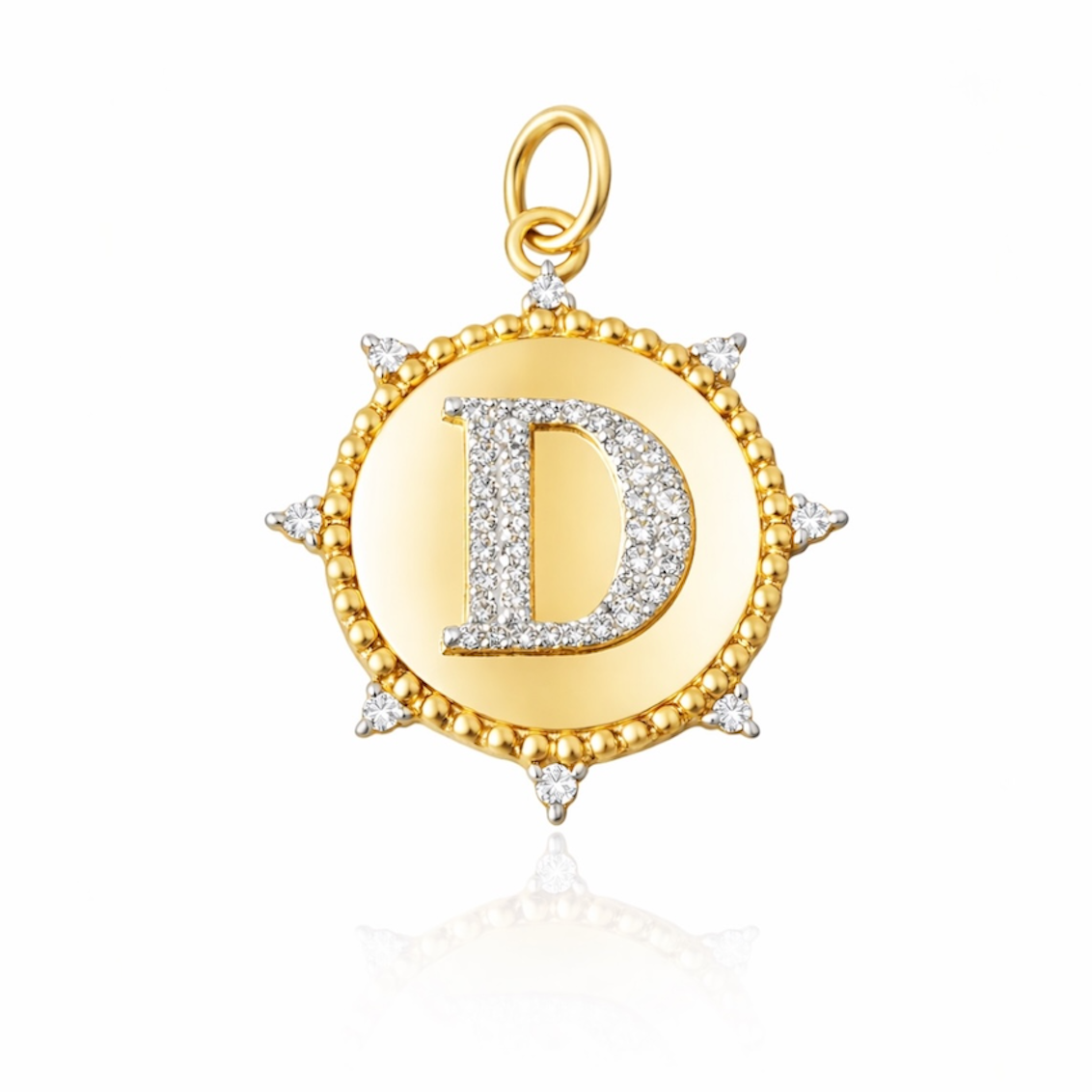 14KT Gold Diamond Bespoke Initial Disk Pendant Charm