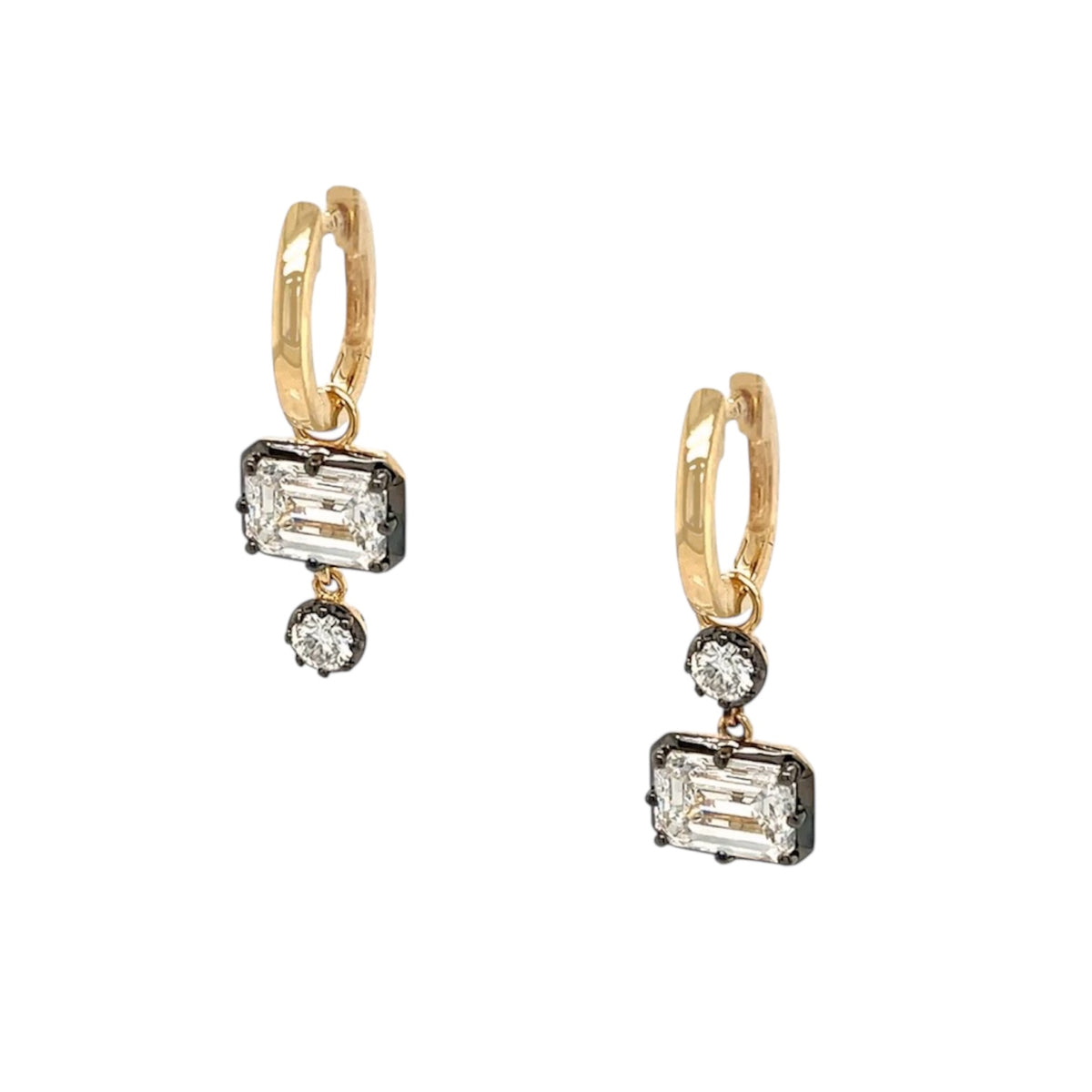 14KT Gold 2.20ct Lab Diamond Georgian  Huggie Earrings