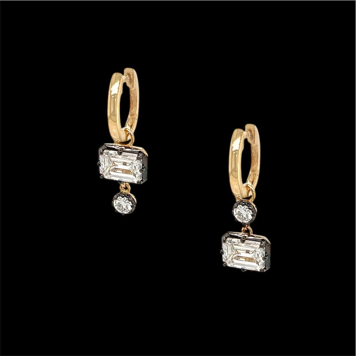 14KT Gold 2.20ct Lab Diamond Georgian  Huggie Earrings