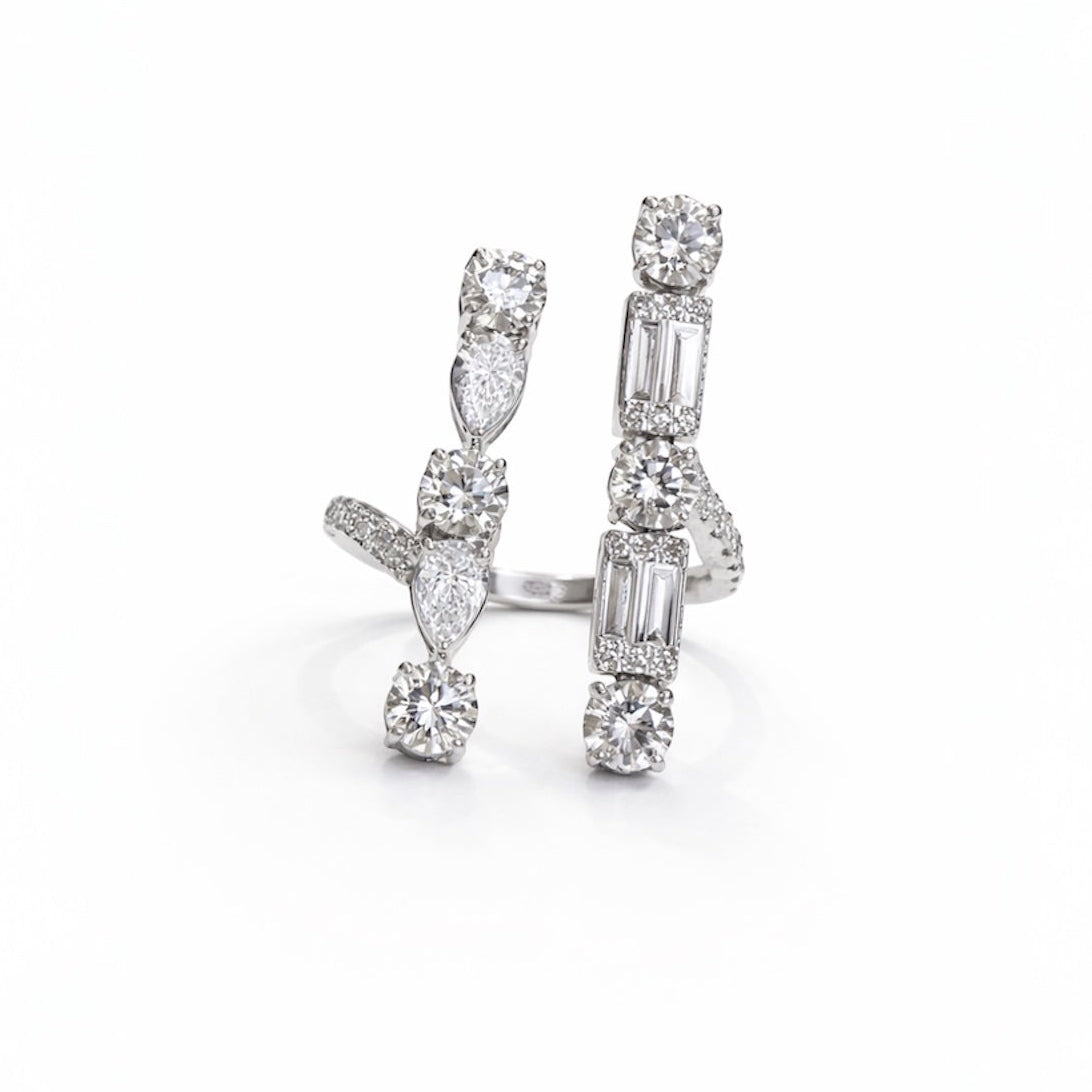 14KT Gold 3ct Multi Shape Lab Diamond Statement Ring