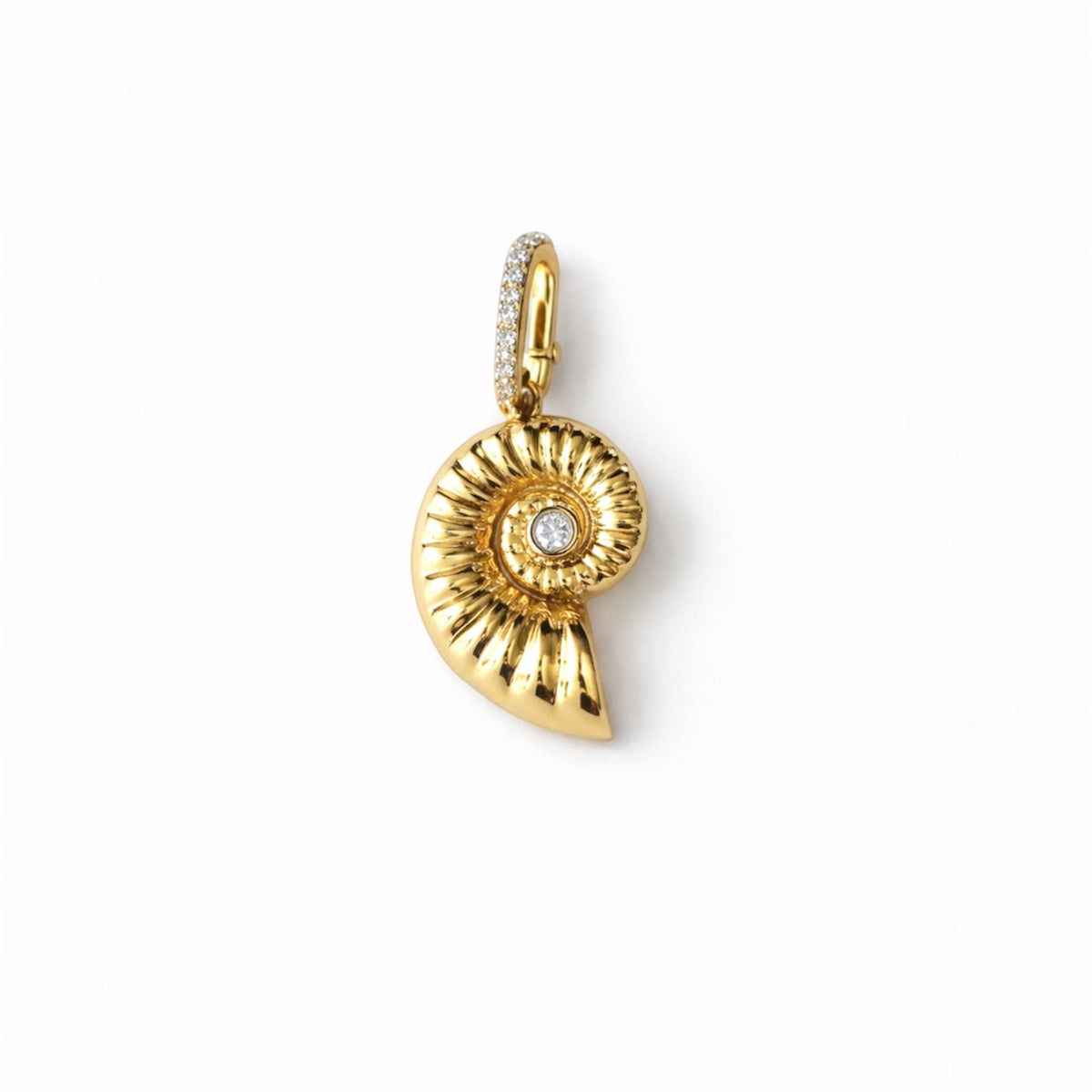 14KT Gold Diamond Small Nautilus Spiral Pendant Charm