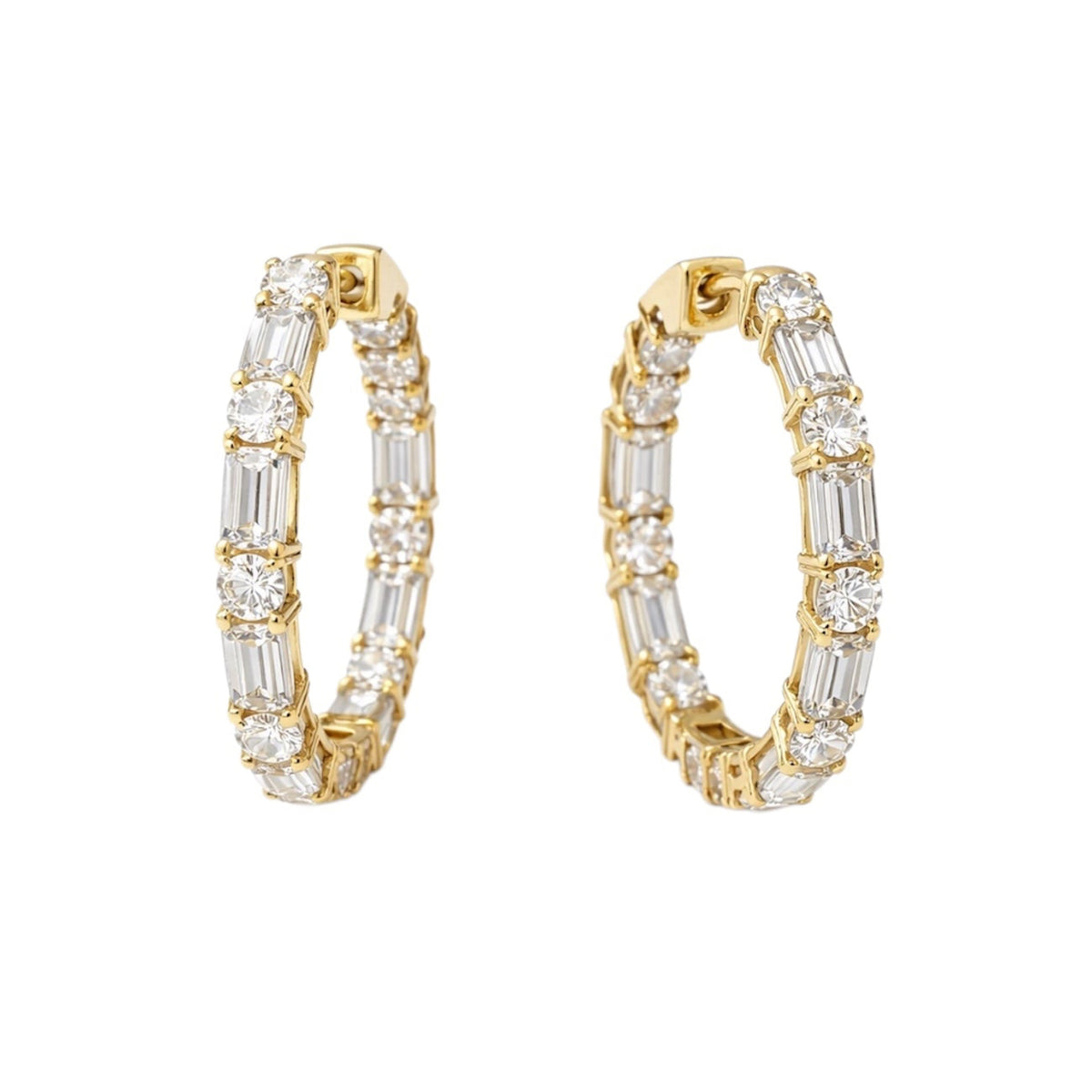 14KT Gold 6ct Multi Shape Lab Diamond Hoop Earrings