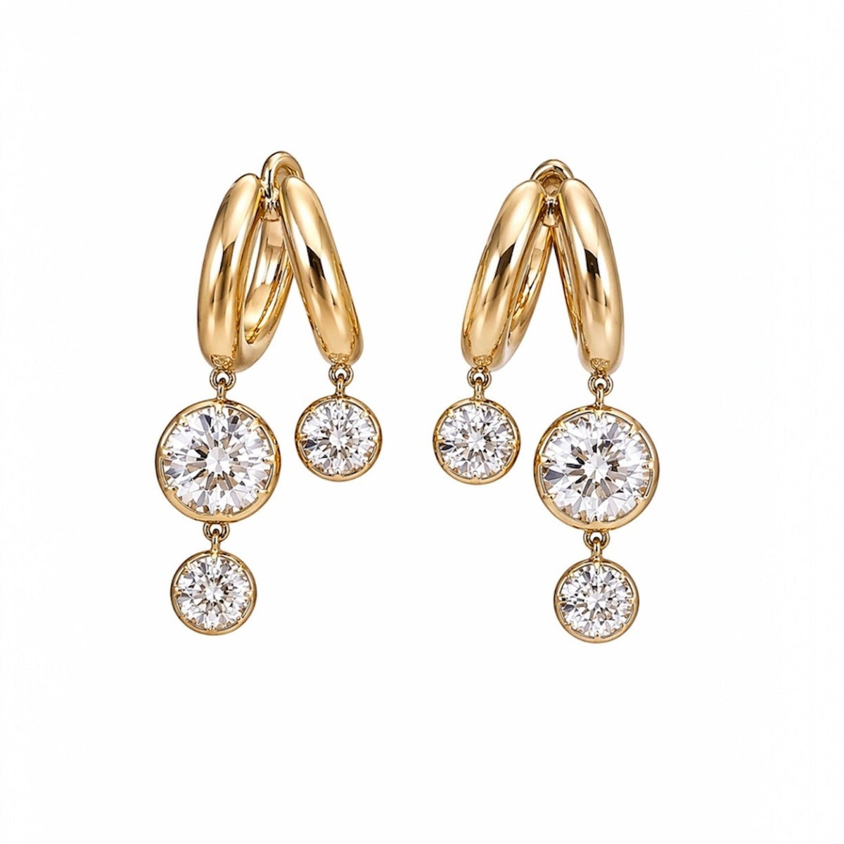 14KT Gold 3ct Lab Diamond Double Hoop Earrings