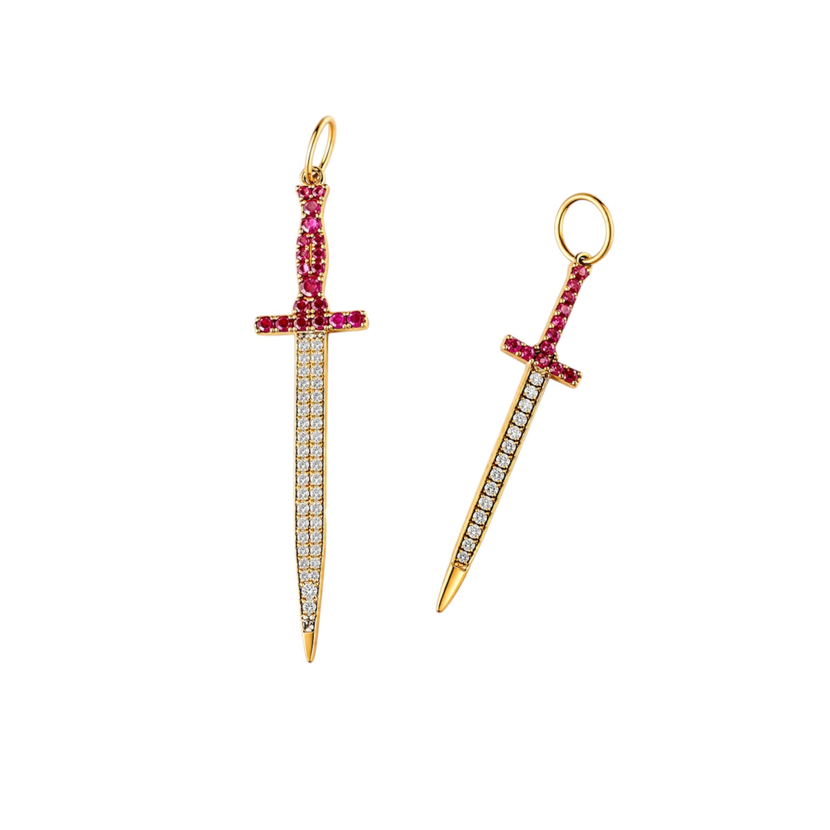 14KT Gold Diamond Emerald or Ruby Protection Sword Pendant Charm