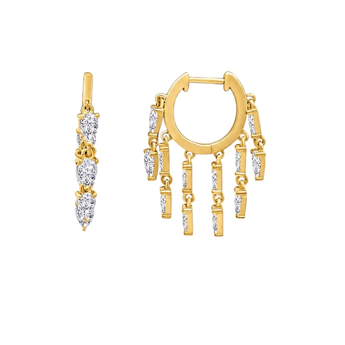 14KT Gold 2.40ct Lab-Grown Diamond Fringe Drop Huggie Earrings