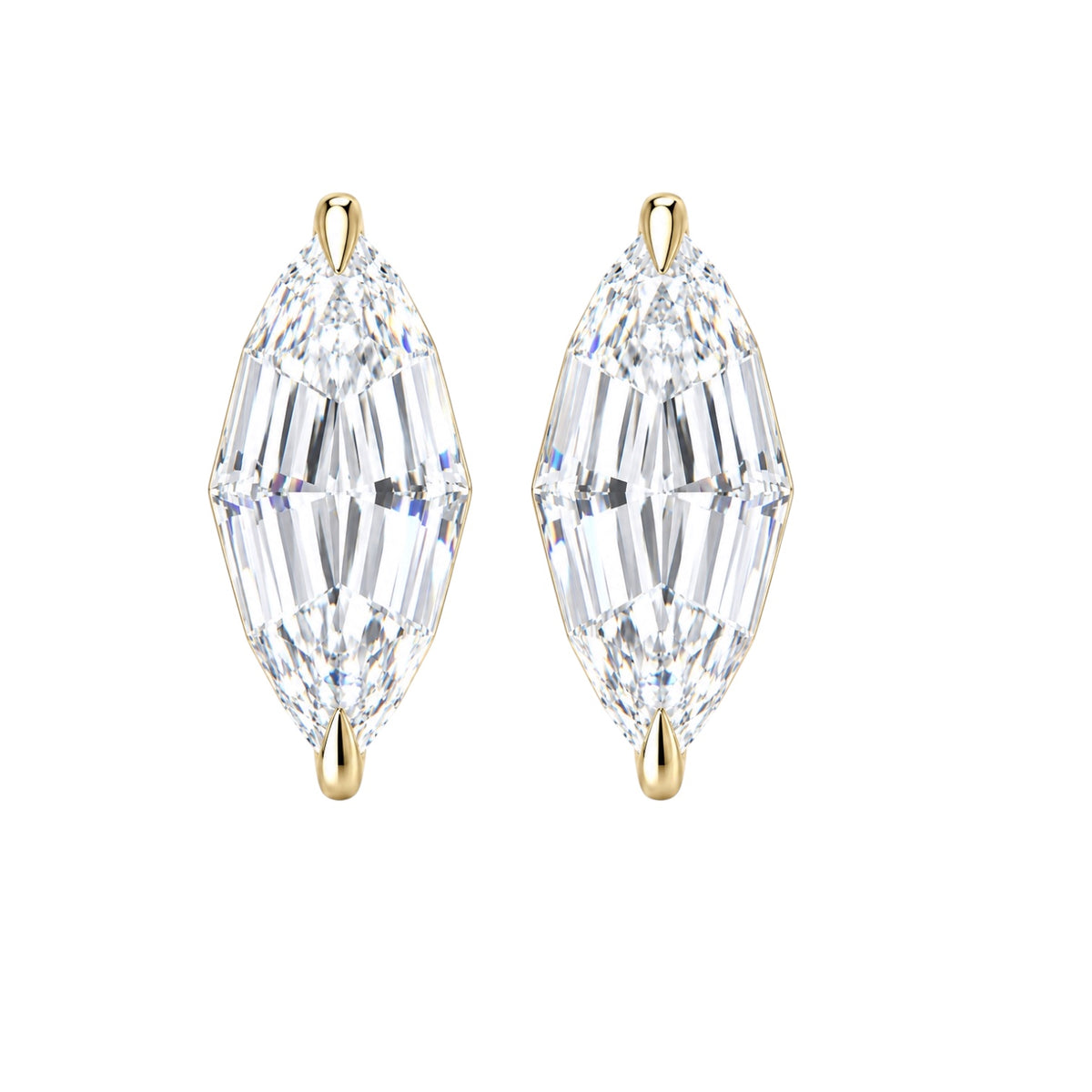 14KT Gold 6ct Step Cut Marquise Lab Diamond Stud Earrings