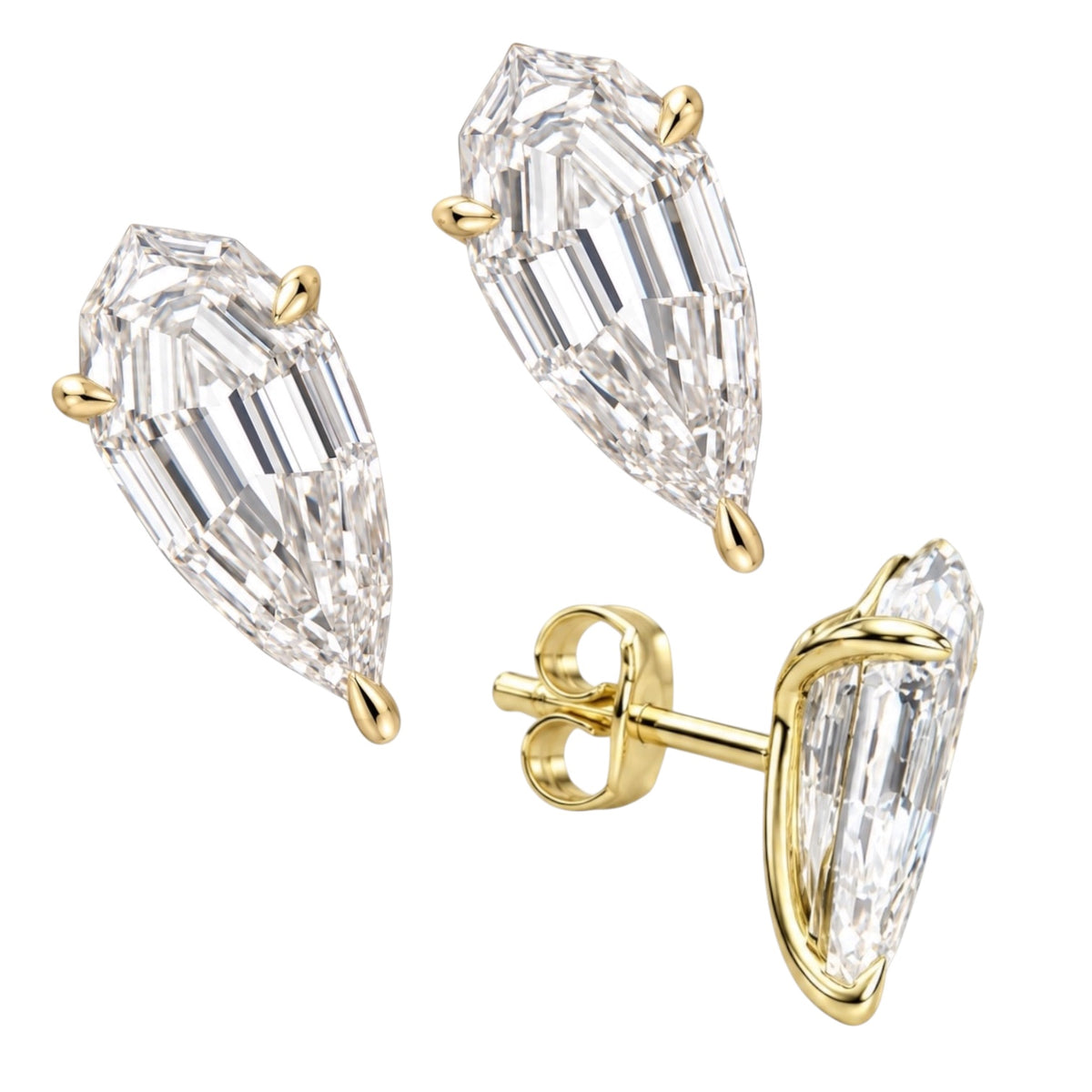 14KT Gold 7ct Step Cut Pear Lab Diamond Stud Earrings