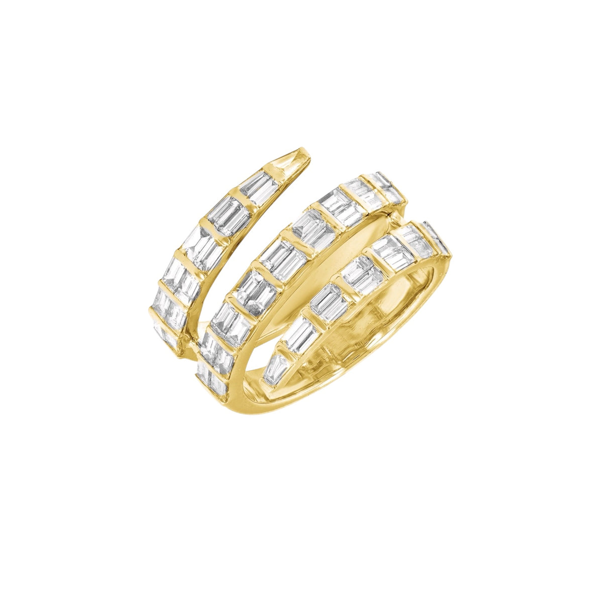 14KT Gold Large Diamond Baguette Lab Diamond Coil Ring