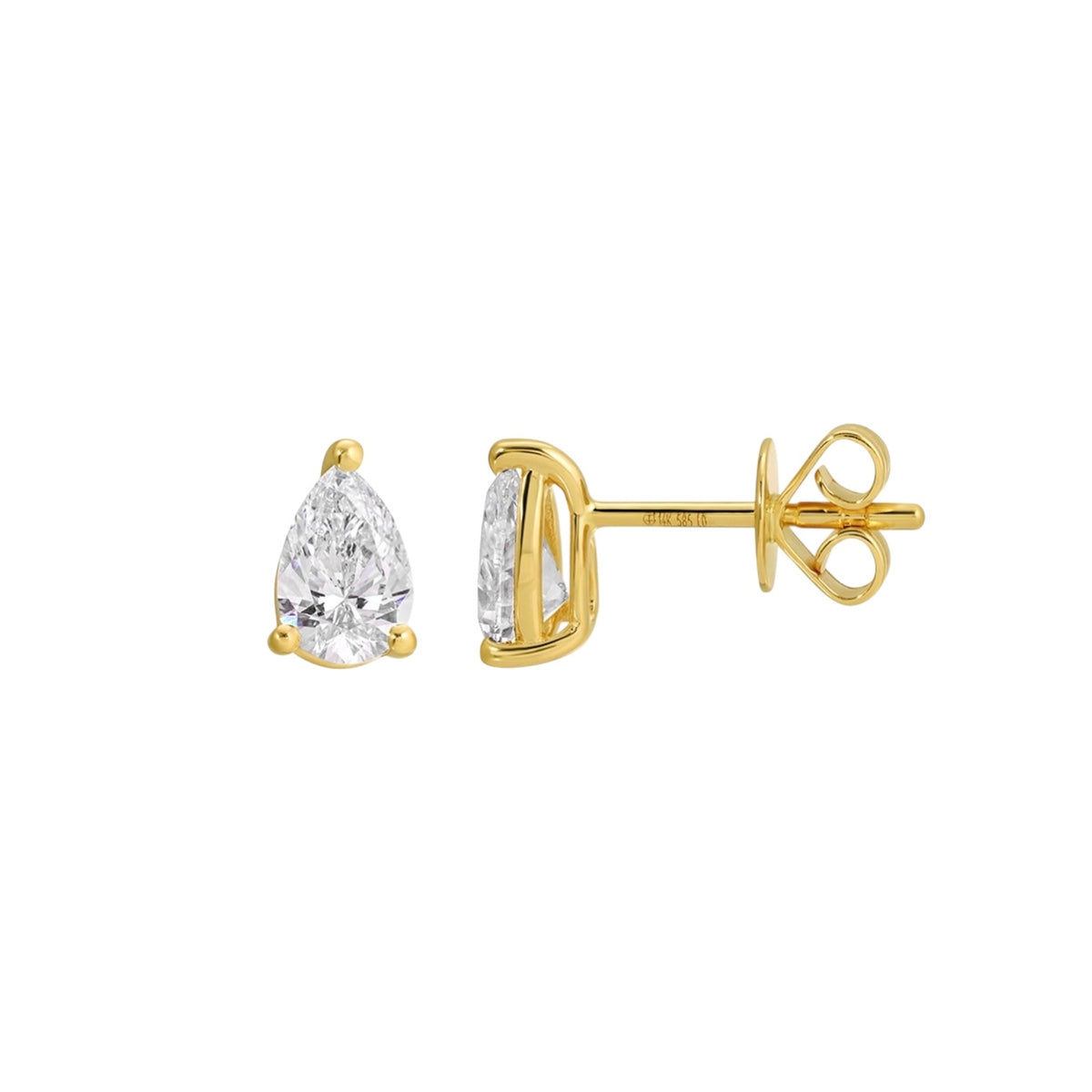 14KT Gold 1ct Pear Lab Diamond Stud Earrings
