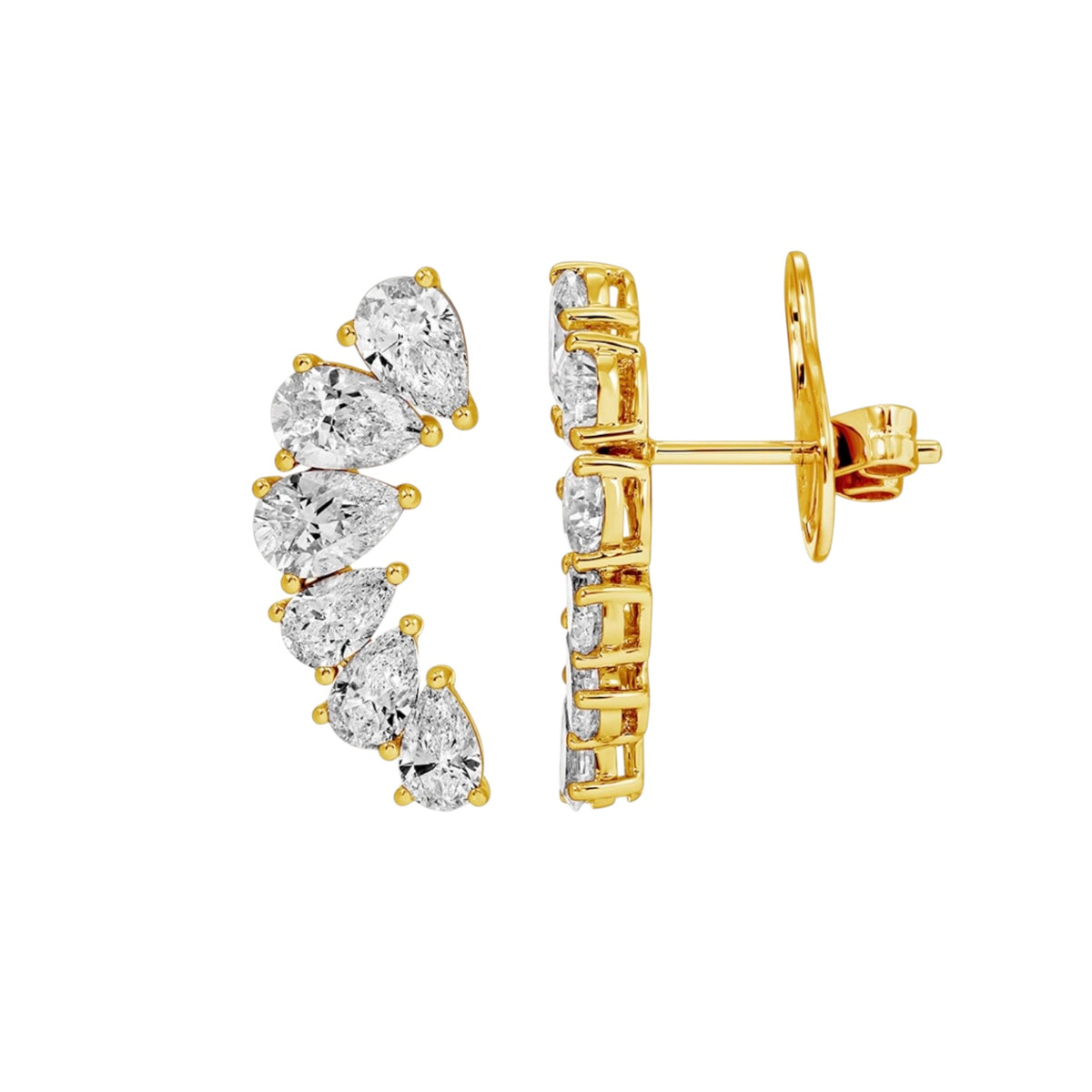 14KT Gold Large Pear Lab Diamond Ear Climber Stud Earrings