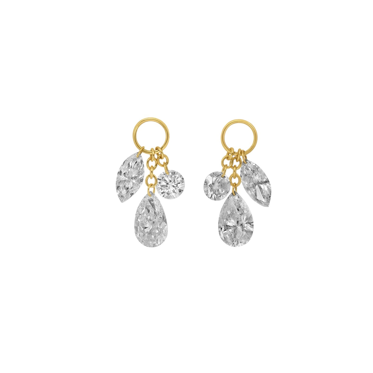 14KT Gold 2ct Floating Drilled Multi Shaped Lab Diamond Earring Charm