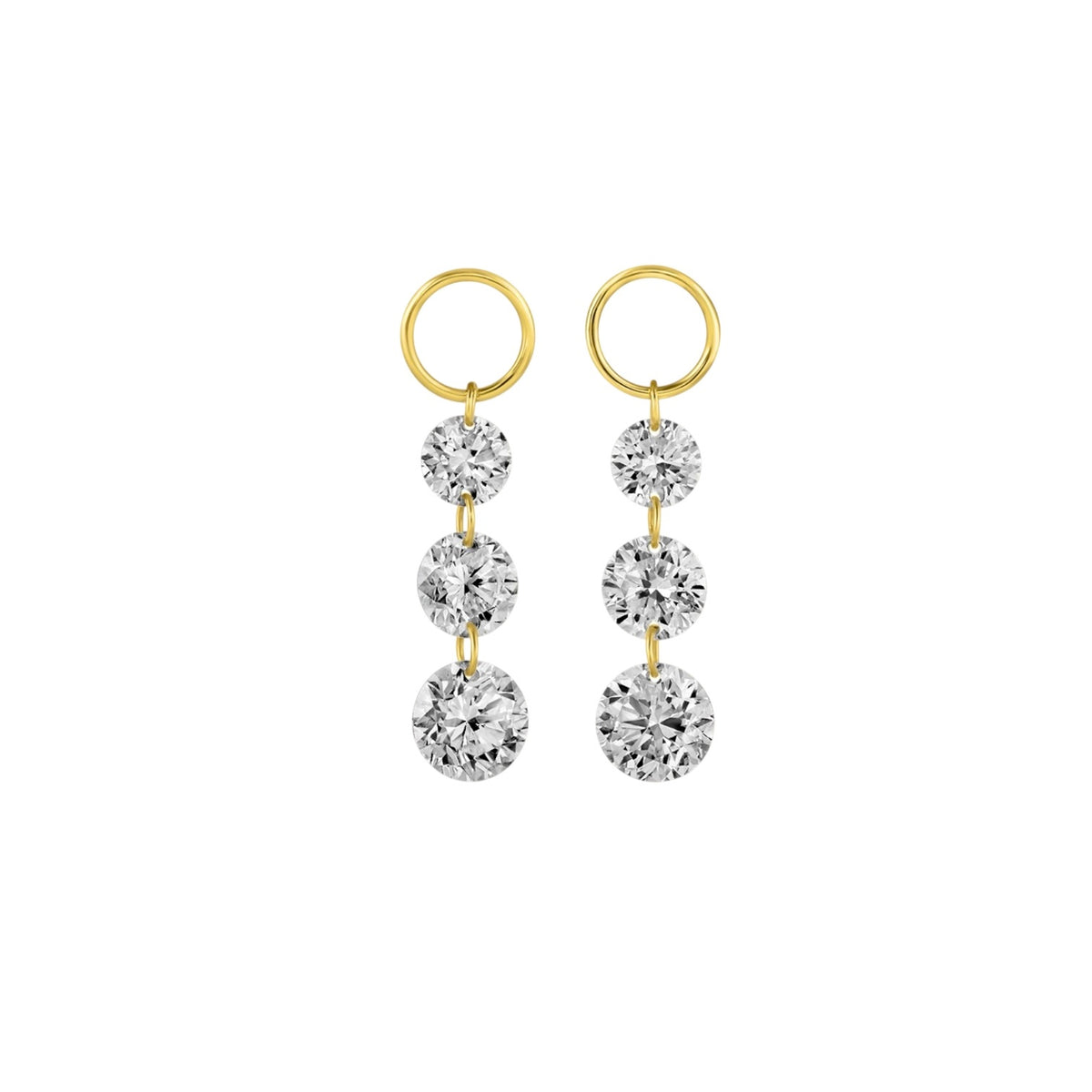 14KT Gold 1.15ct Floating Drilled Triple Lab Diamond Earring Charm
