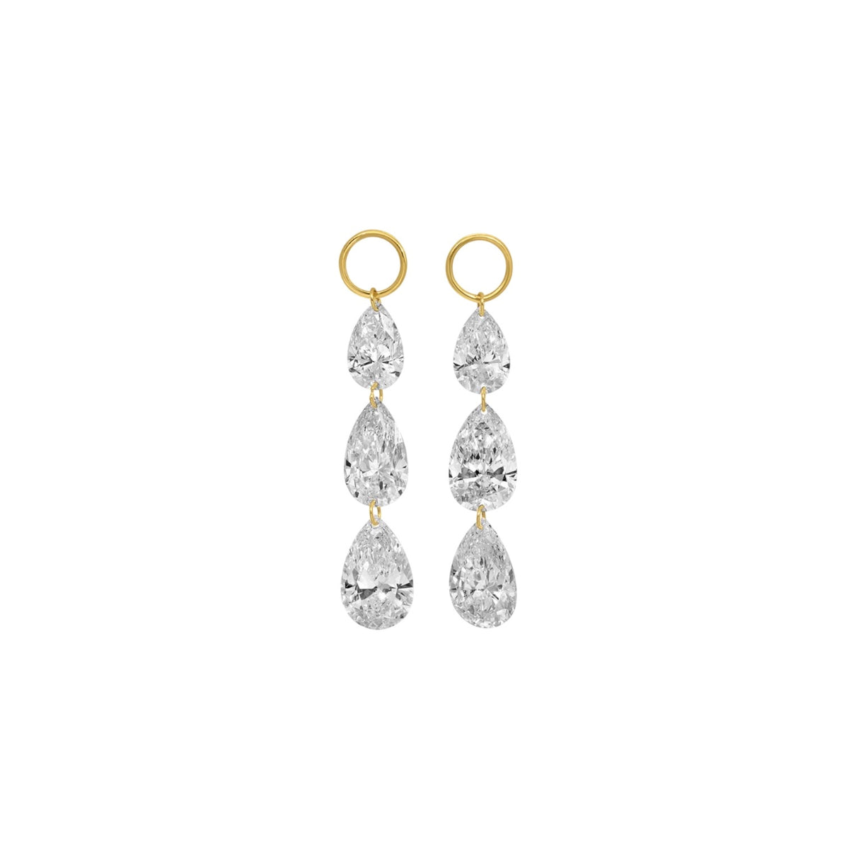 14KT Gold 3ct Floating Drilled Pear Lab Diamond Earring Charm