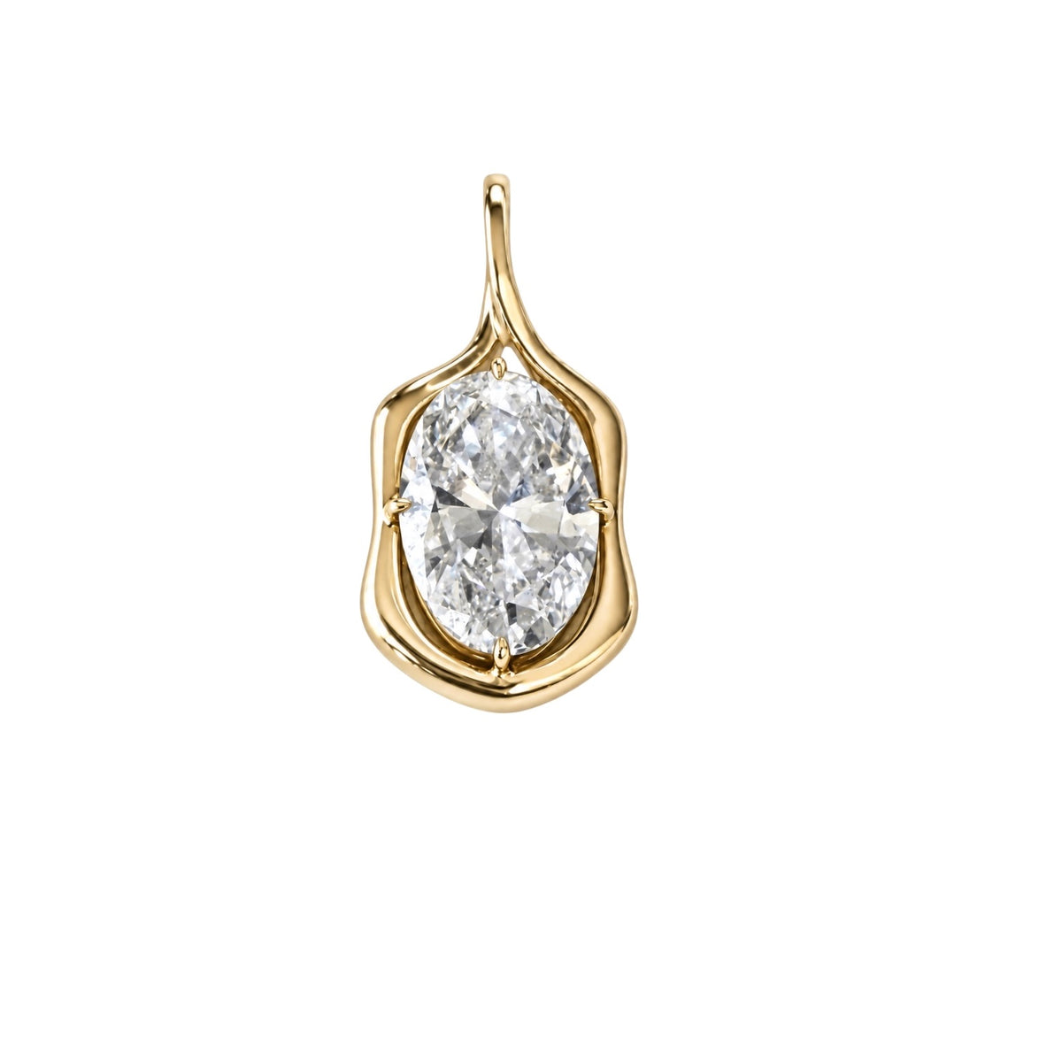 14KT Gold 3ct Oval Lab Diamond Bezel Set Pendant Charm