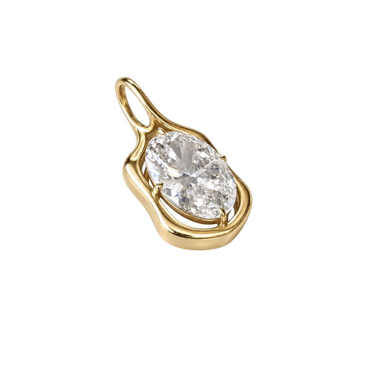 14KT Gold 3ct Oval Lab Diamond Bezel Set Pendant Charm