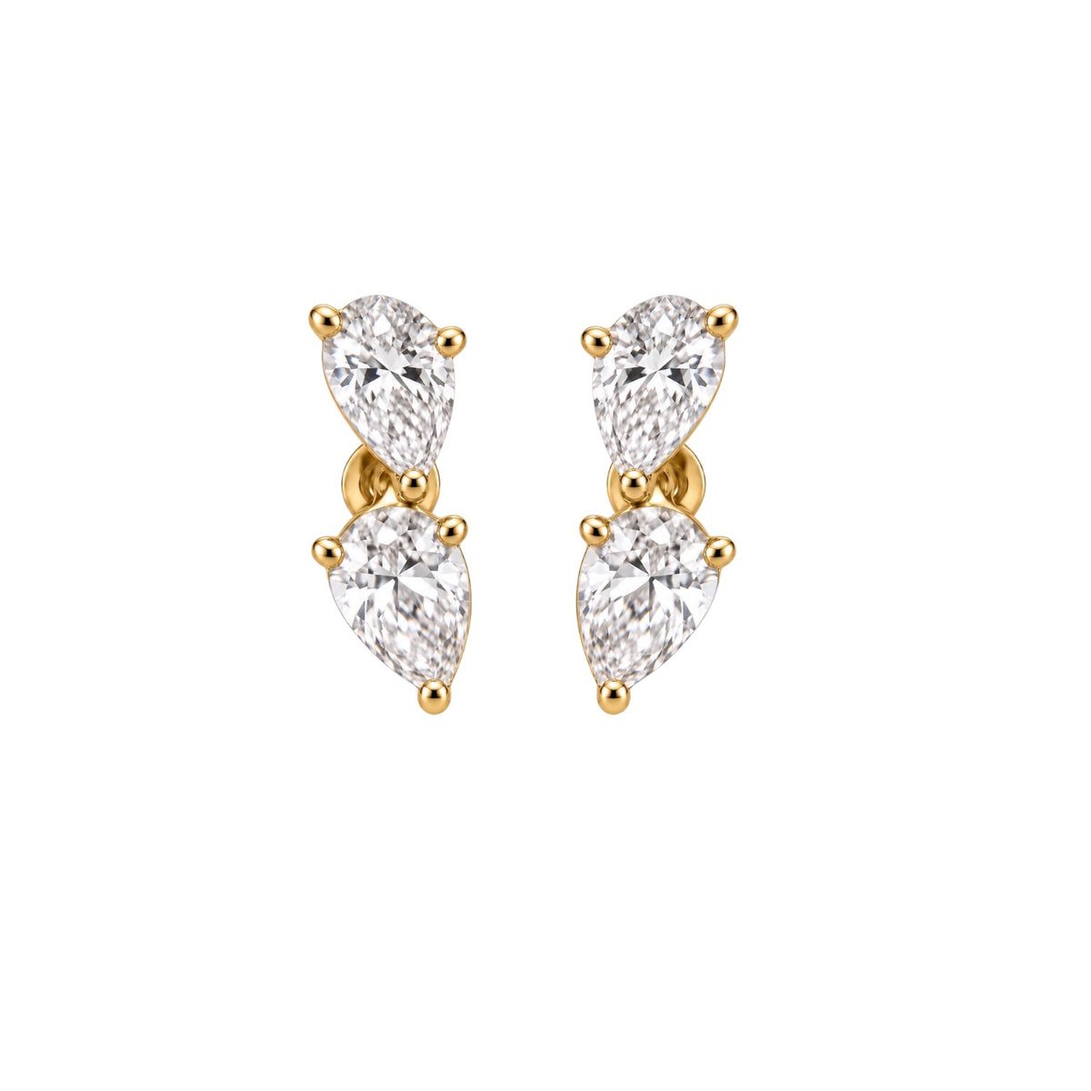 14KT Gold 2.20ct Double Tilted Pear Lab Diamond Stud Earrings