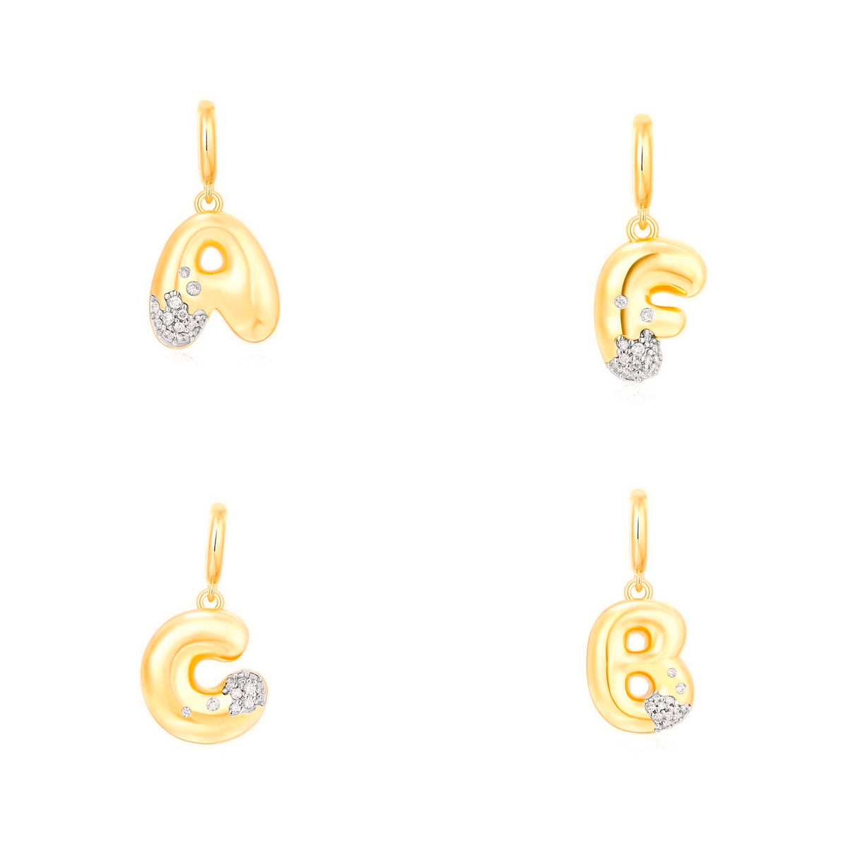 14KT Gold Diamond Puffy Initial Pendant Charm