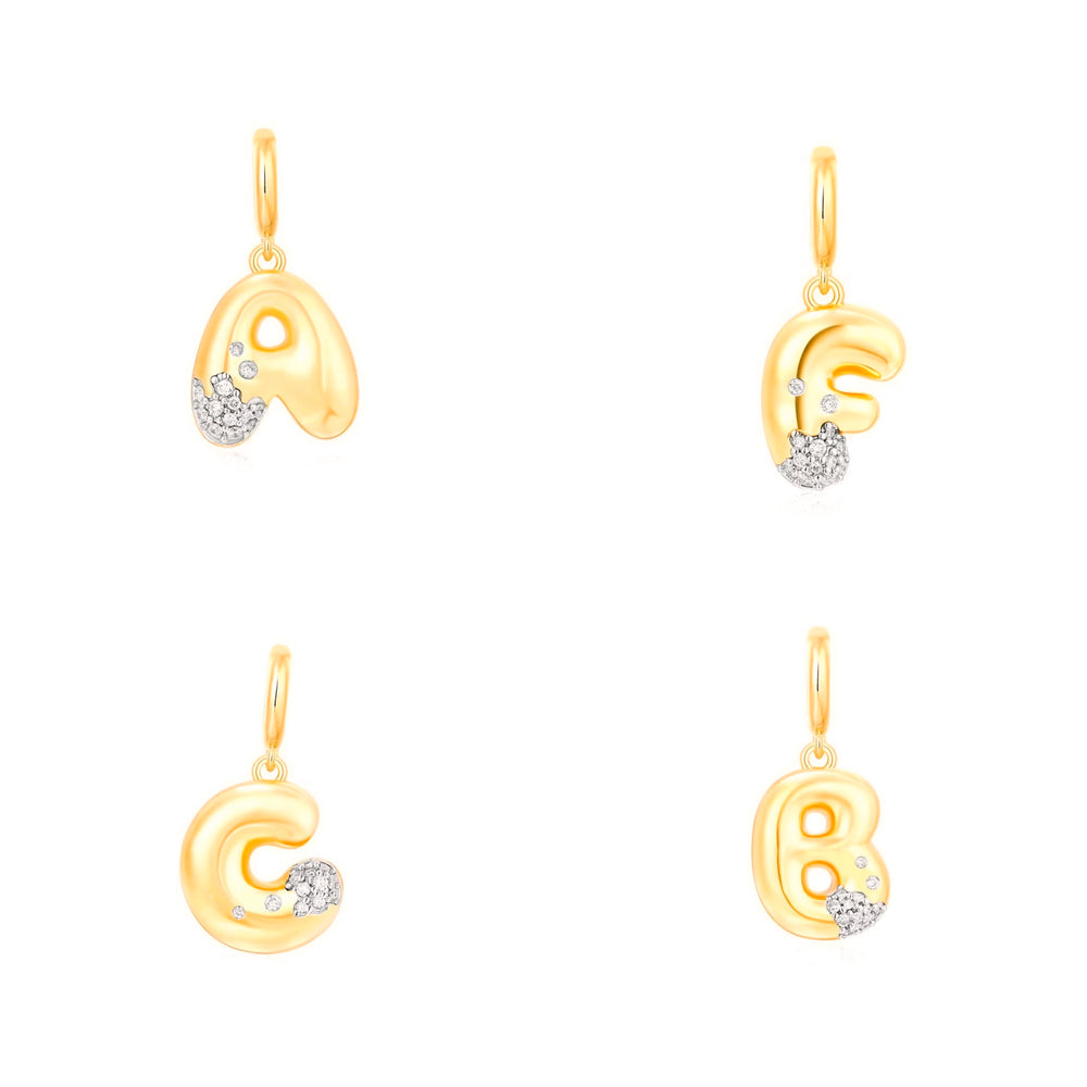 14KT Gold Diamond Puffy Initial Pendant Charm