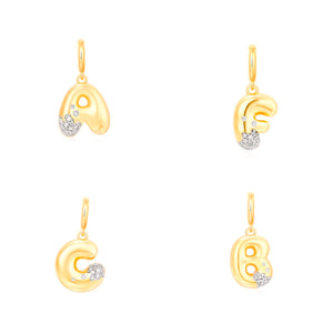 14KT Gold Diamond Puffy Initial Pendant Charm