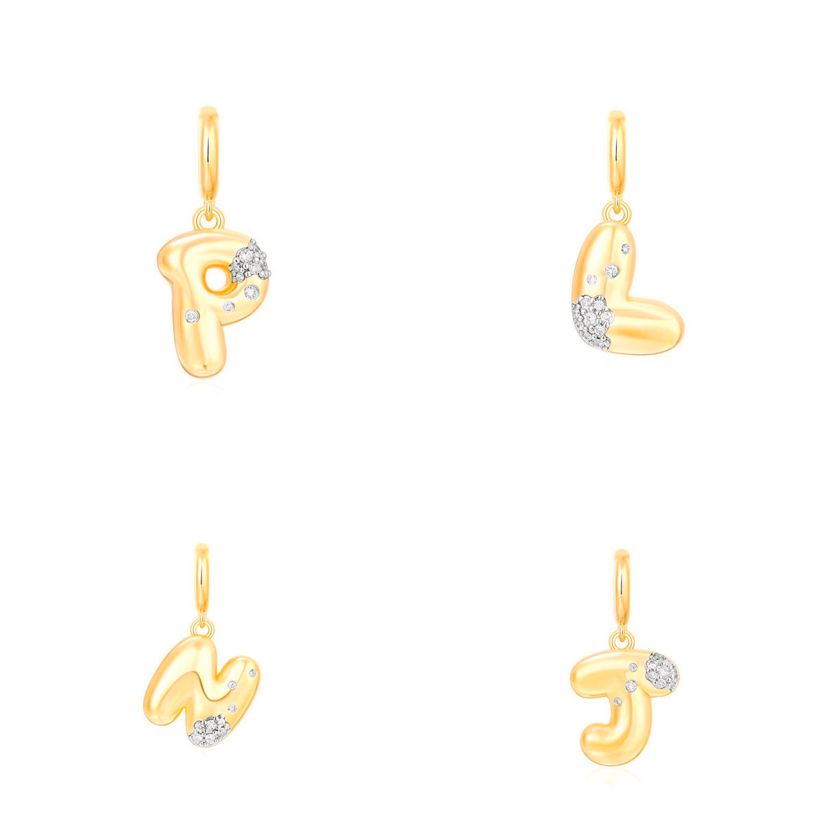 14KT Gold Diamond Puffy Initial Pendant Charm