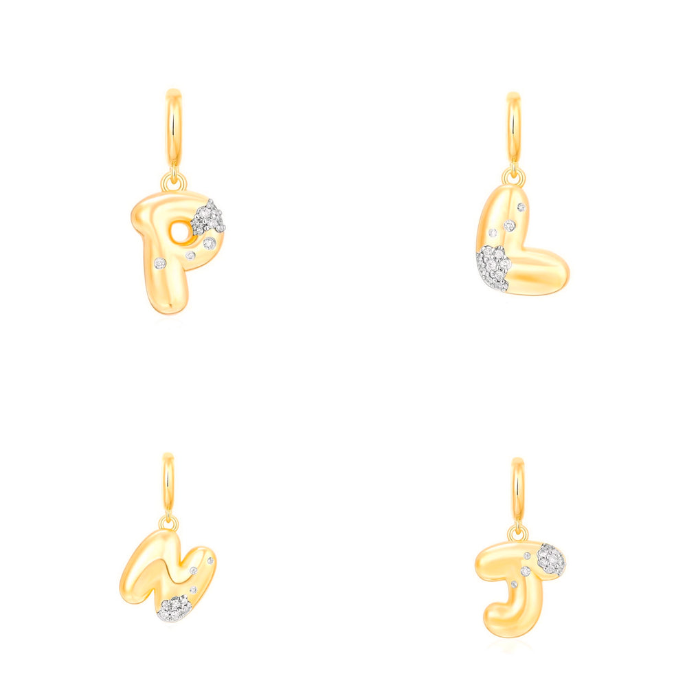 14KT Gold Diamond Puffy Initial Pendant Charm