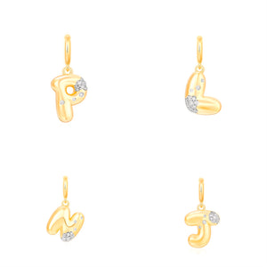 14KT Gold Diamond Puffy Initial Pendant Charm