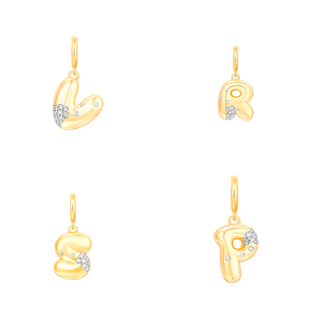 14KT Gold Diamond Puffy Initial Pendant Charm