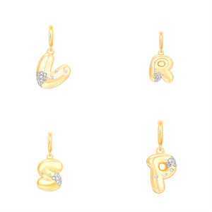 14KT Gold Diamond Puffy Initial Pendant Charm