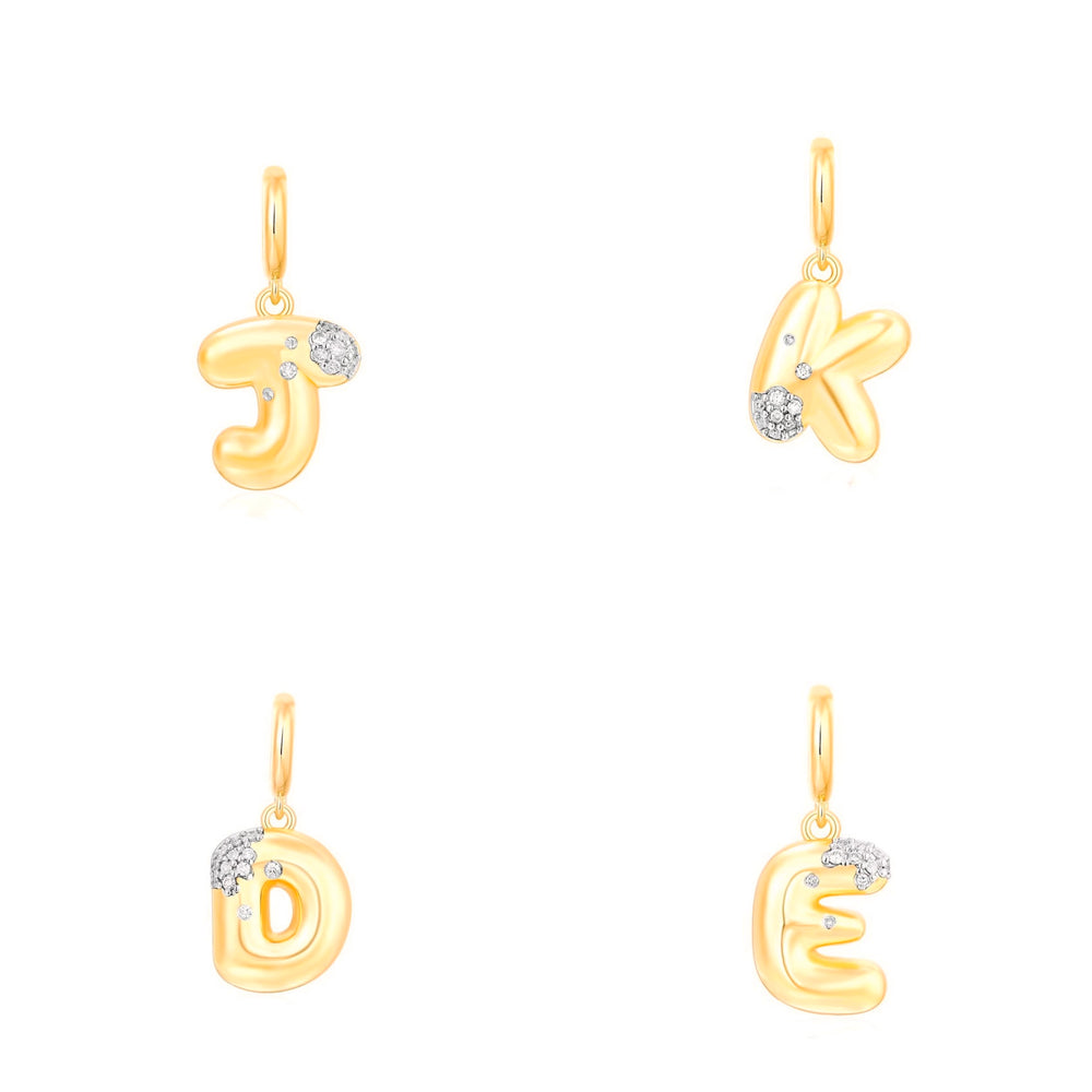 14KT Gold Diamond Puffy Initial Pendant Charm