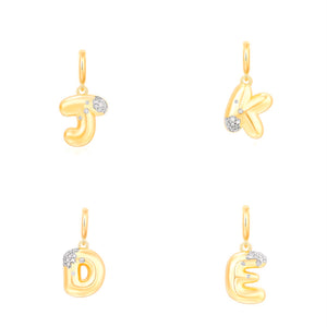 14KT Gold Diamond Puffy Initial Pendant Charm