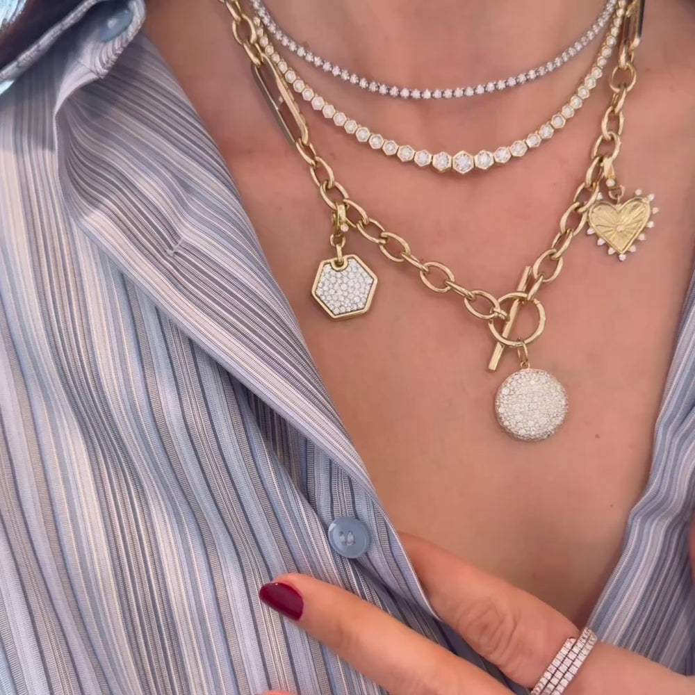 
                
                    Load and play video in Gallery viewer, 14KT Gold Hexagon Bezel Set Diamond Tennis Necklace
                
            