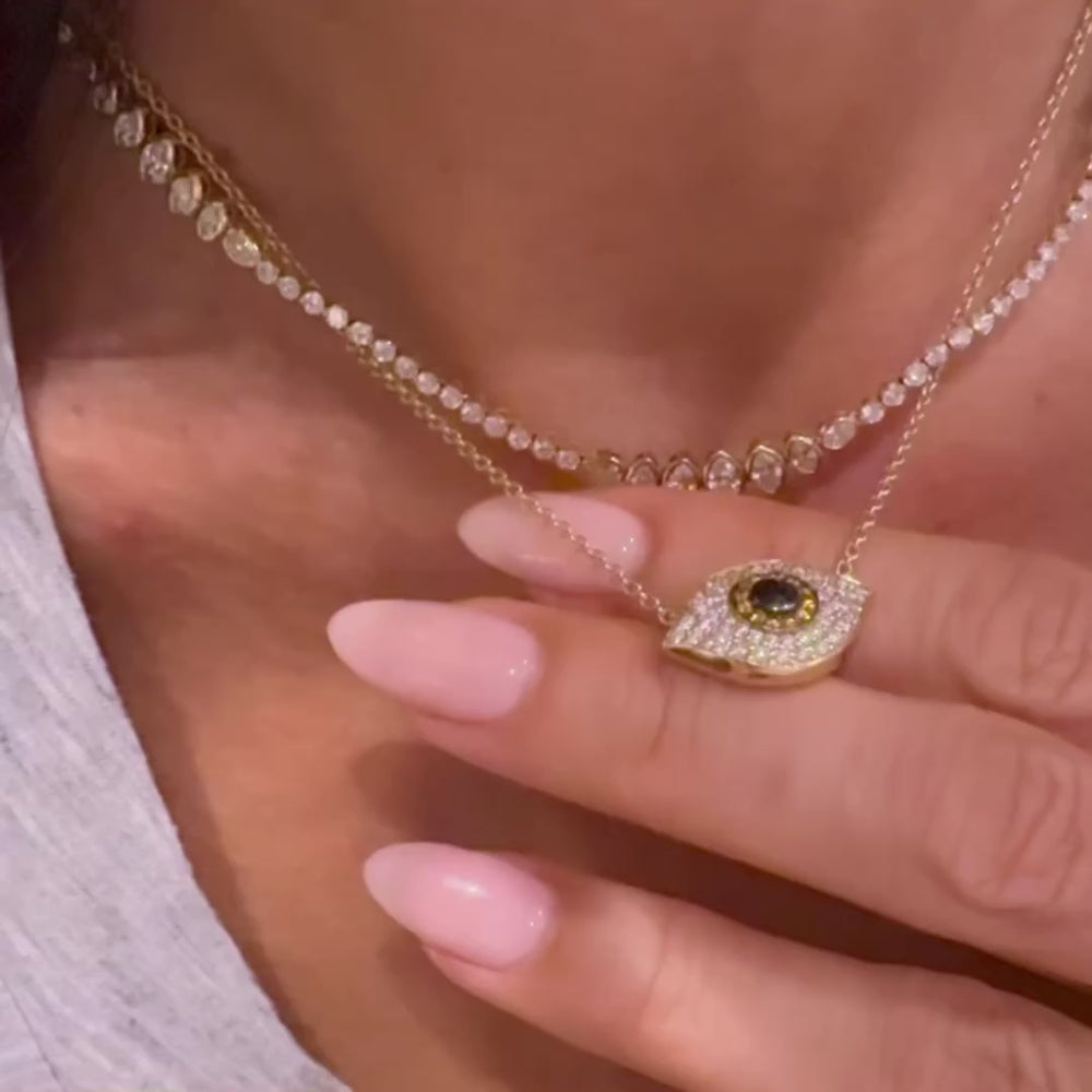 
                
                    Load and play video in Gallery viewer, 14KT Gold Diamond Puffy Evil Eye Necklace
                
            