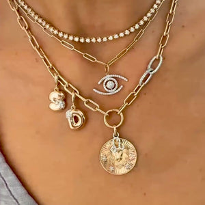 
                
                    Load and play video in Gallery viewer, 14KT Gold Diamond Puffy Initial Pendant Charm
                
            