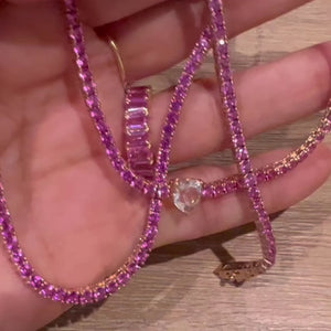 
                
                    Load and play video in Gallery viewer, 14KT Gold, Pink Sapphire Tennis Necklace, Best Seller!
                
            