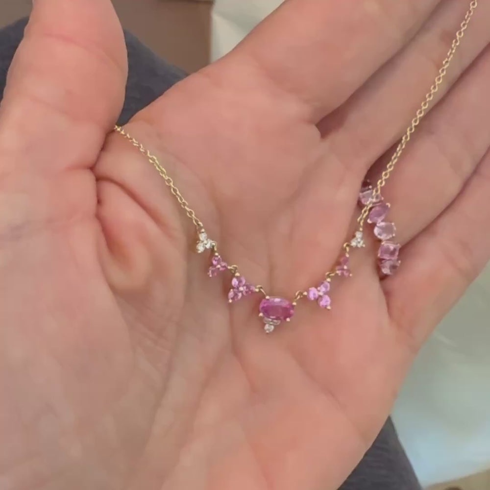 
                
                    Load and play video in Gallery viewer, 14KT Gold Diamond Pink Sapphire Joy Necklace
                
            