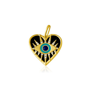 
                
                    Load image into Gallery viewer, 14KT Gold Diamond Heart Evil Eye Pendant Charm
                
            