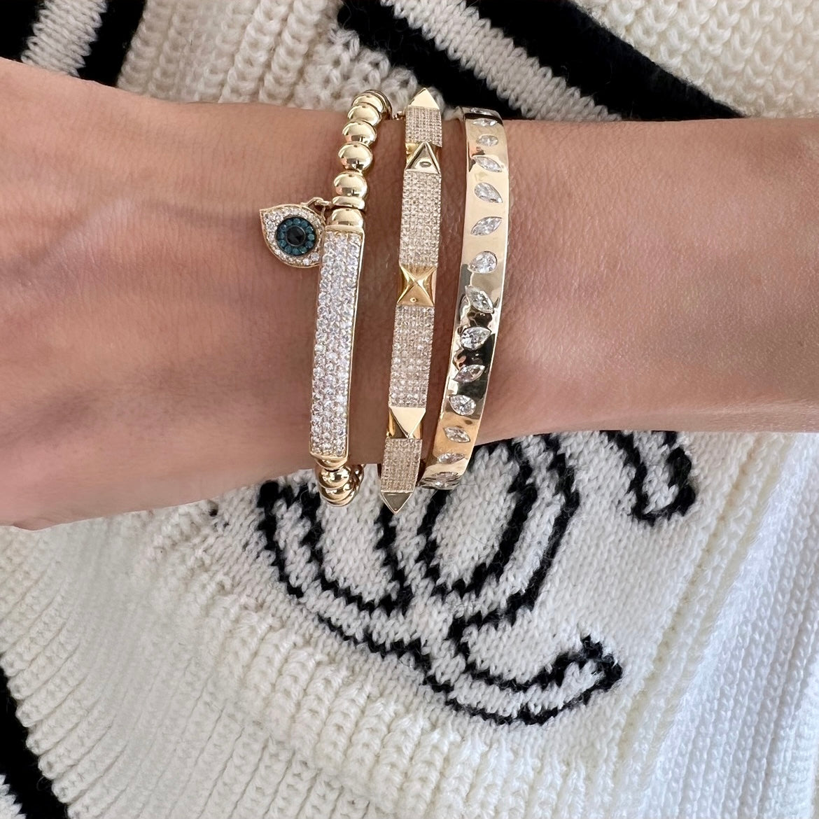 14KT Gold Diamond Aria Spike Bangle Bracelet