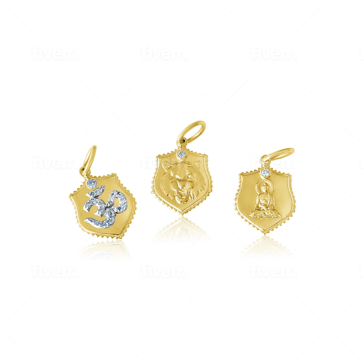 14KT Gold Diamond Mini Shield Pendant Charm