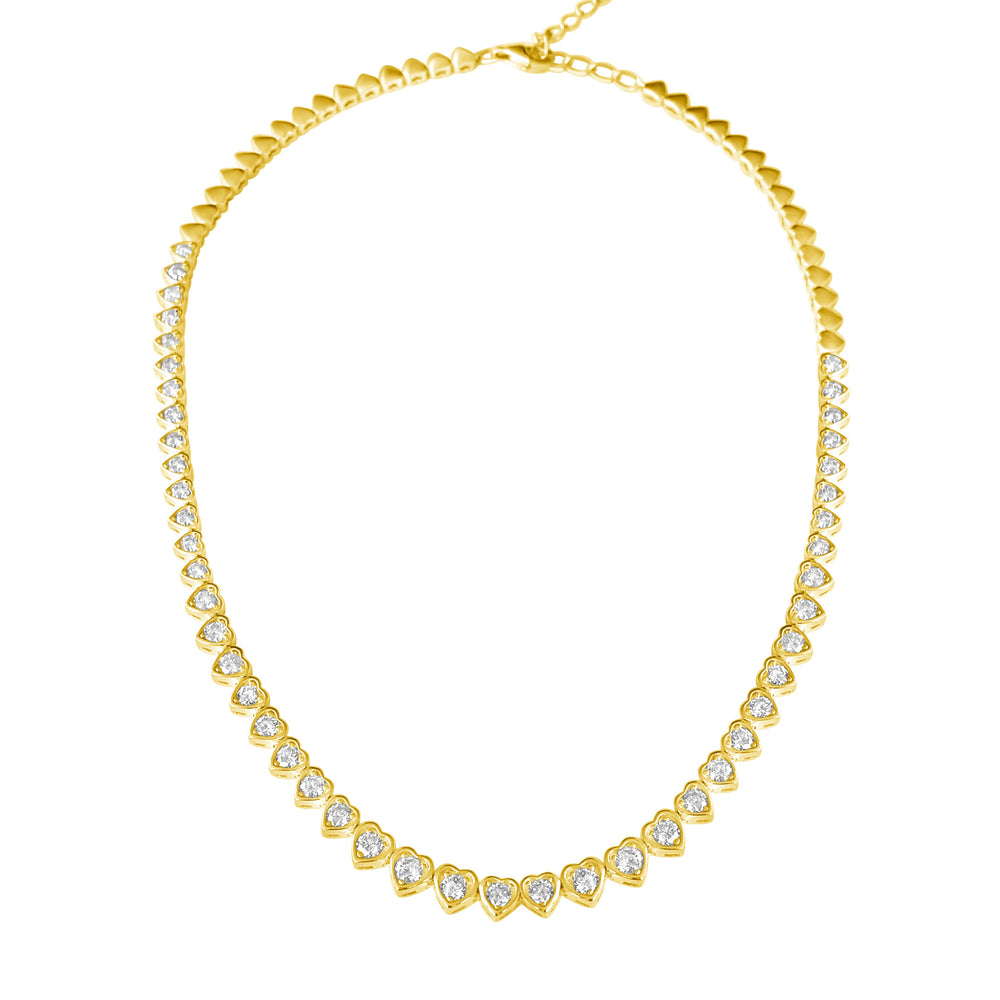 14KT Gold Diamond Luxe Ela Heart Bezel Tennis Necklace