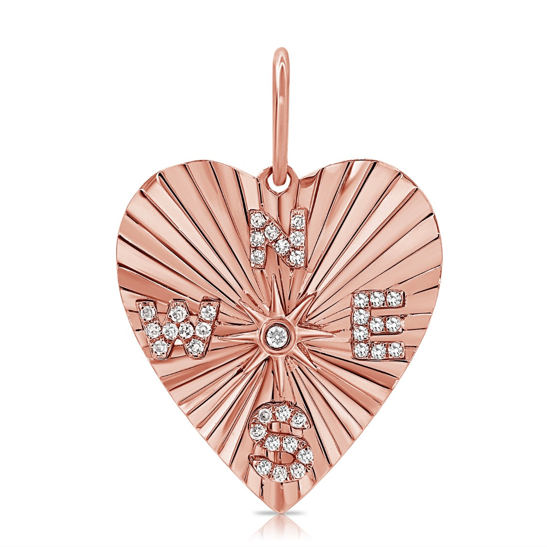 14KT Gold Diamond Compass Heart Pendant Charm