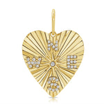 14KT Gold Diamond Compass Heart Pendant Charm