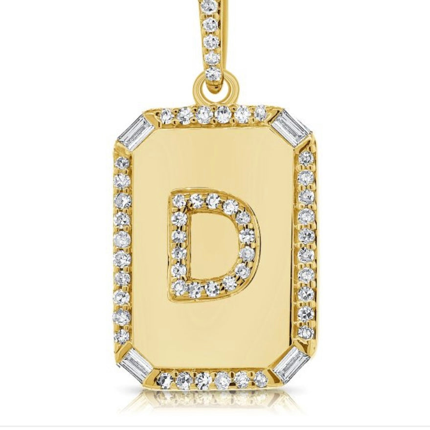 
                
                    Load image into Gallery viewer, 14KT Gold Diamond Small Dogtag Charm Pendant
                
            