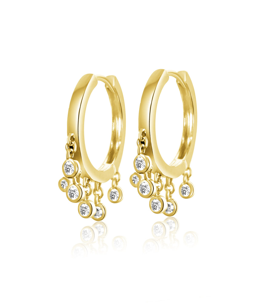 
                
                    Load image into Gallery viewer, 14KT Gold Dangling Diamond Small Hoop Huggie Earrings
                
            