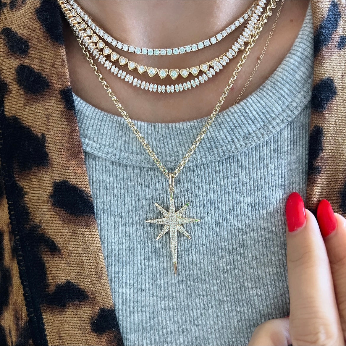 14KT Gold Diamond Romy Elongated Star Pendant Charm