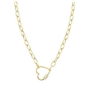 14KT Gold Diamond Heart Carabiner Pendant Necklace