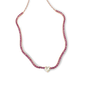 
                
                    Load image into Gallery viewer, 14KT Gold Pink Sapphire White Topaz Tennis Necklace
                
            