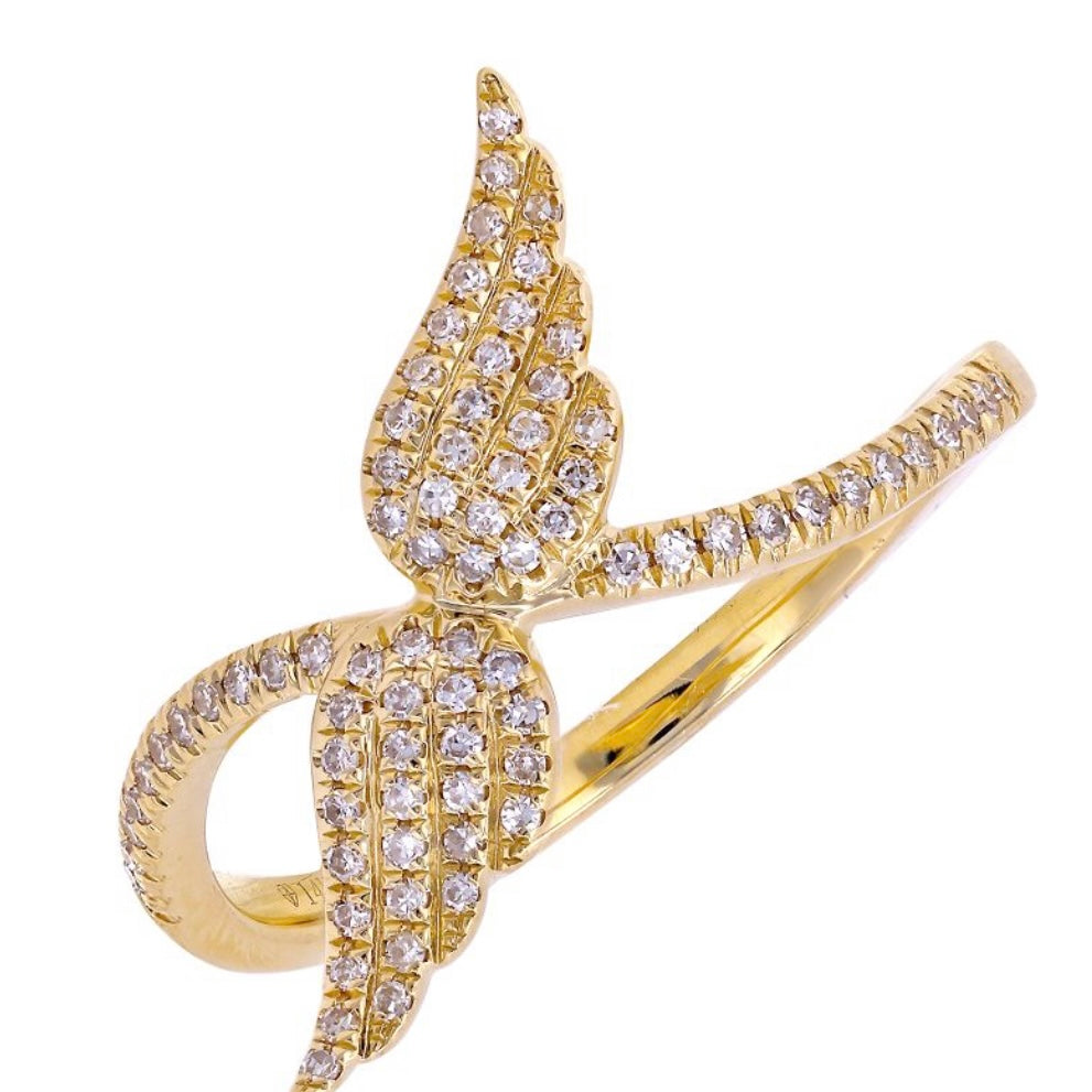 14KT Gold Diamond Small Angel wing Ring