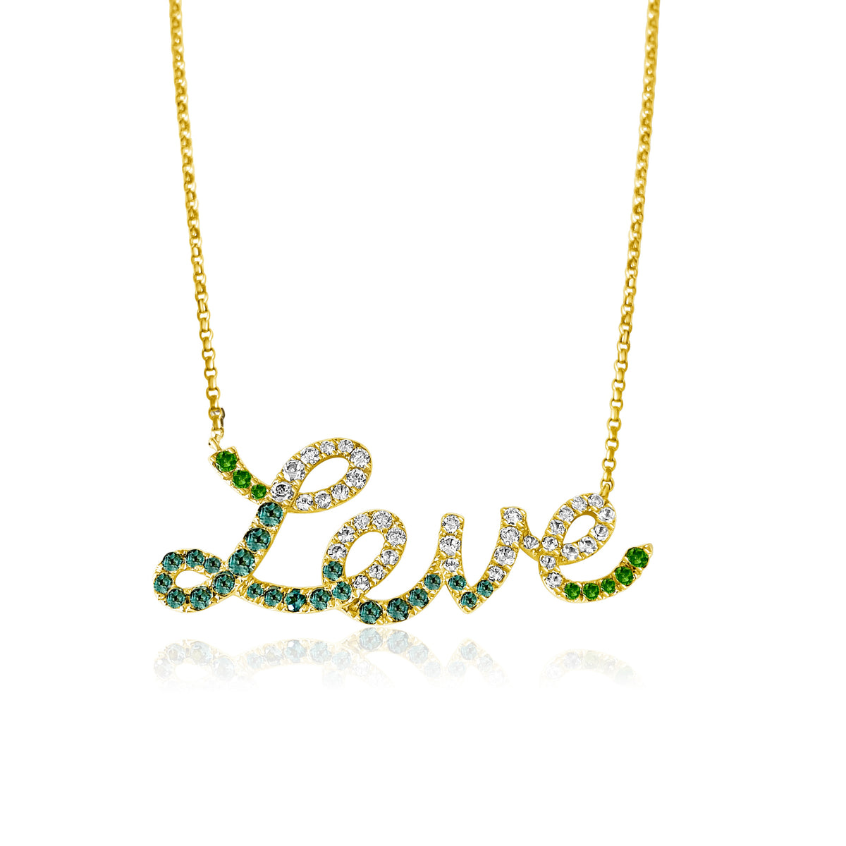 14KT Gold Diamond Sapphires LOVE Necklace