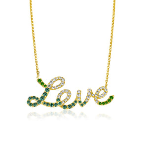 
                
                    Load image into Gallery viewer, 14KT Gold Diamond Sapphires LOVE Necklace
                
            