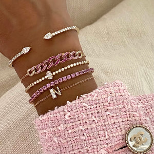 14KT Gold Pink Sapphire Diamond Link on Chain Bracelet